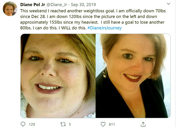 Image of Diane Pol Jr.'s weight loss journey